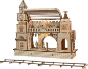 LED Train Station 3D Wooden Puzzle Model Kit DIY Night Light Decor - Kwikley