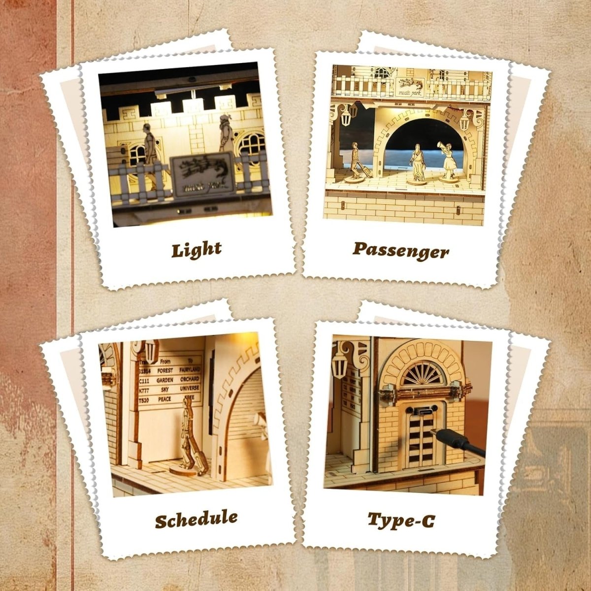 LED Train Station 3D Wooden Puzzle Model Kit DIY Night Light Decor - Kwikley