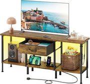 LED TV Stand Unit for 55” with Drawer, Storage Shelves & Power Outlet - Kwikley