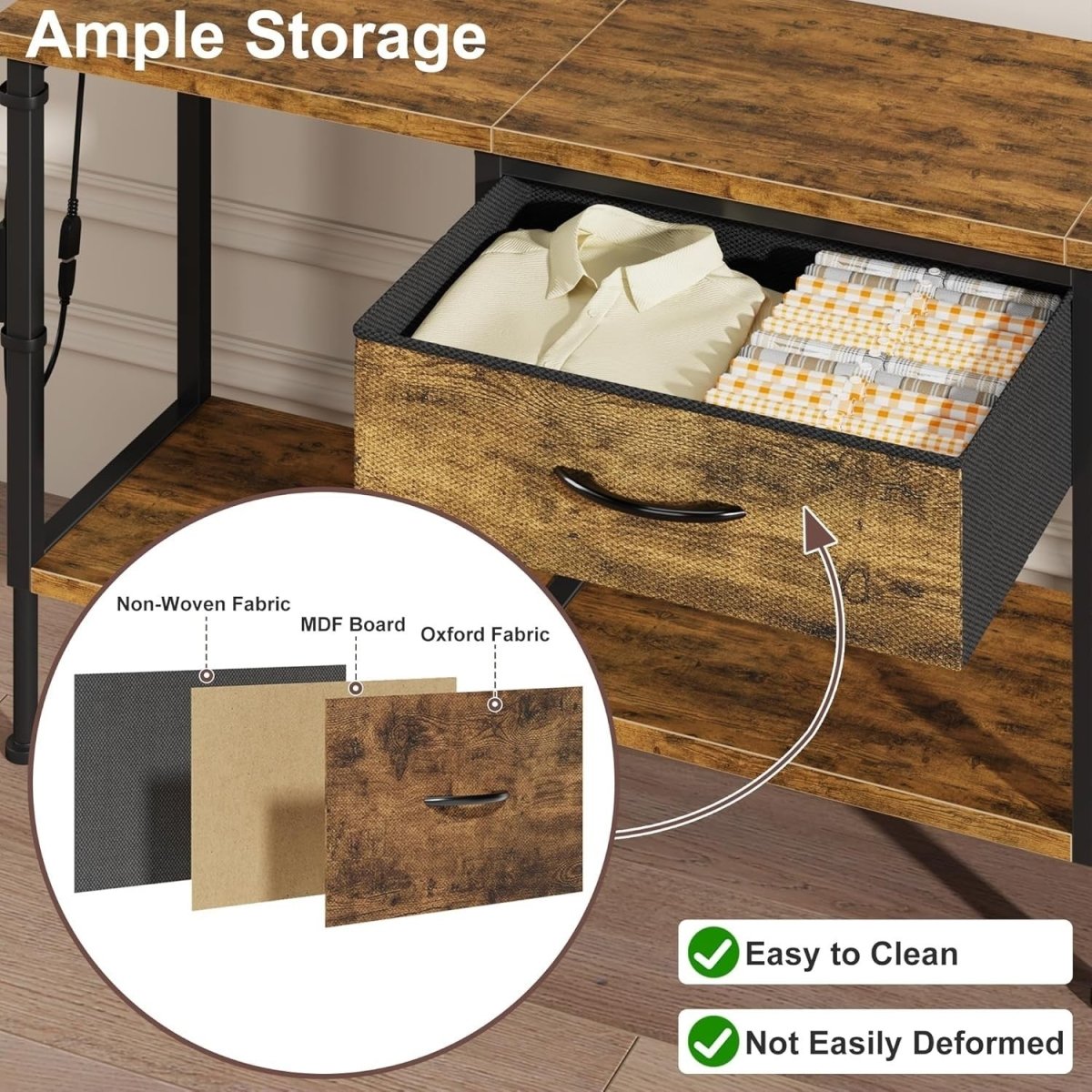 LED TV Stand Unit for 55” with Drawer, Storage Shelves & Power Outlet - Kwikley