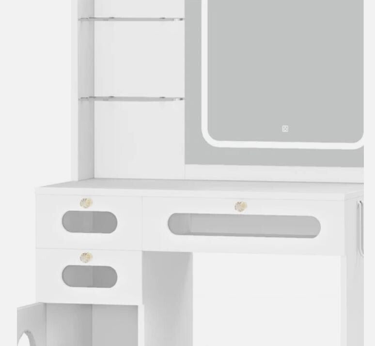 LED Vanity Desk with Mirror Drawers RGB Storage Makeup Table Bedroom - Kwikley