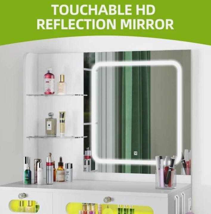 LED Vanity Desk with Mirror Drawers RGB Storage Makeup Table Bedroom - Kwikley