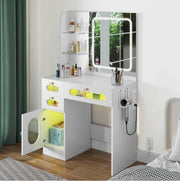 LED Vanity Desk with Mirror Drawers RGB Storage Makeup Table Bedroom - Kwikley