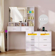 LED Vanity Dressing Table with Mirror, Drawers, USB, Chest & Lights - Kwikley
