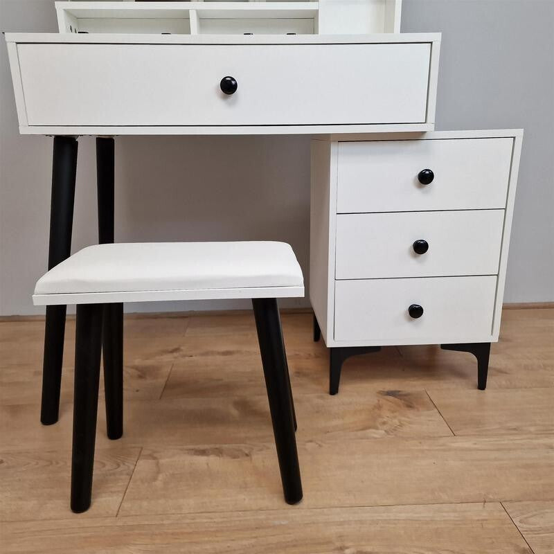 LED Vanity Dressing Table with Mirror & Stool, Makeup Desk w/ Drawers - Kwikley