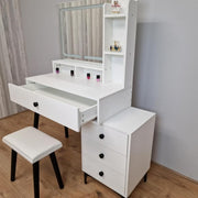 LED Vanity Dressing Table with Mirror & Stool, Makeup Desk w/ Drawers - Kwikley