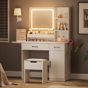 LED Vanity Makeup Table Dresser Desk 3 Color Mirror Storage USB Outlet Hair Drye - Kwikley