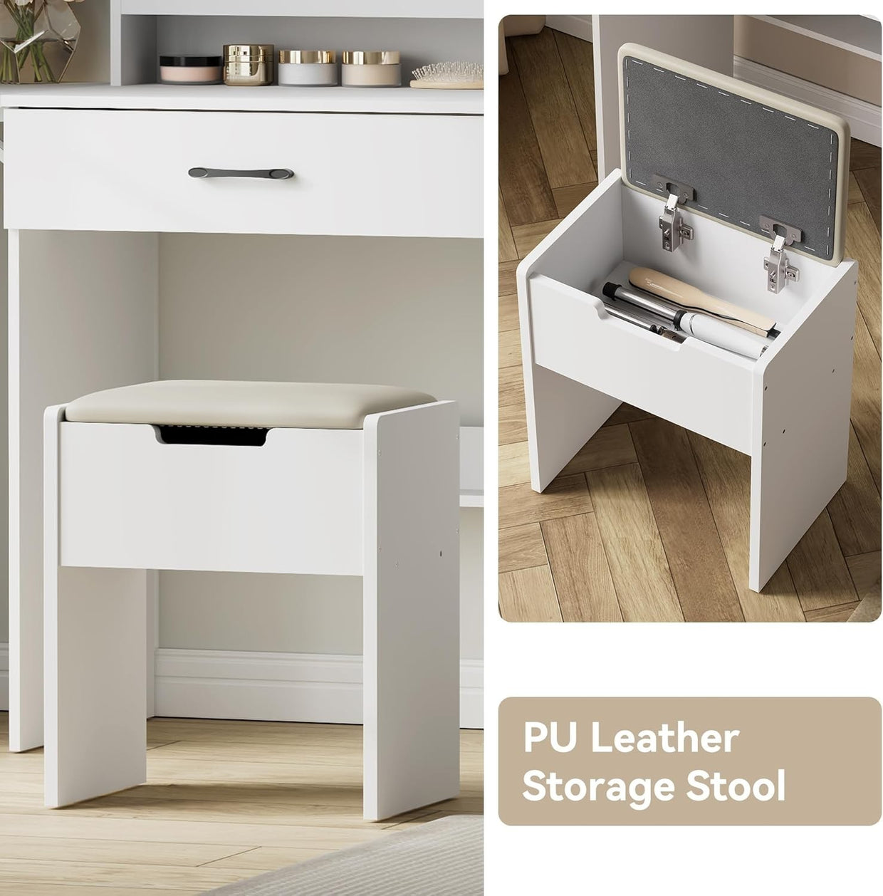 LED Vanity Makeup Table Dresser Desk 3 Color Mirror Storage USB Outlet Hair Drye - Kwikley