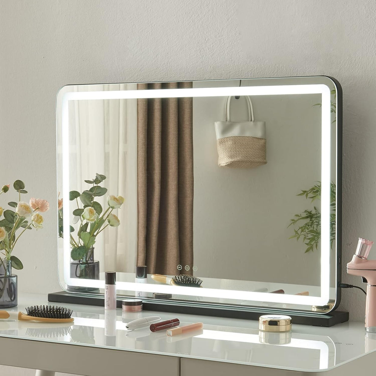 LED Vanity Mirror 32" with Touch Screen, USB Charging & 10X Magnifier - Kwikley