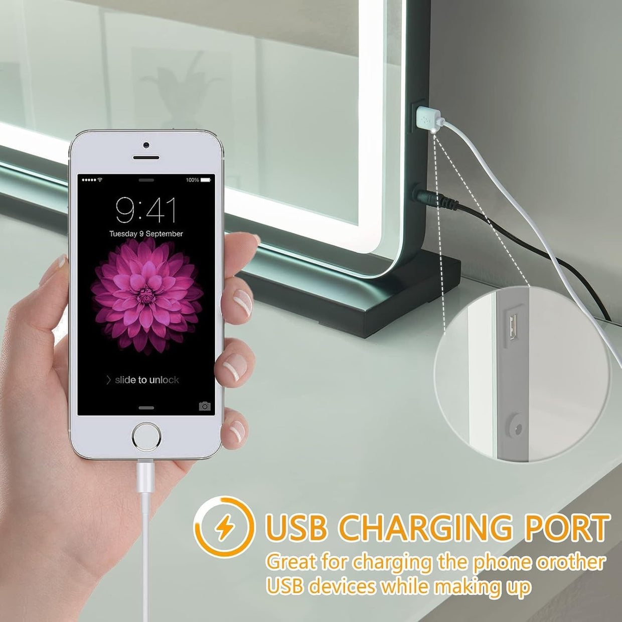 LED Vanity Mirror 32" with Touch Screen, USB Charging & 10X Magnifier - Kwikley