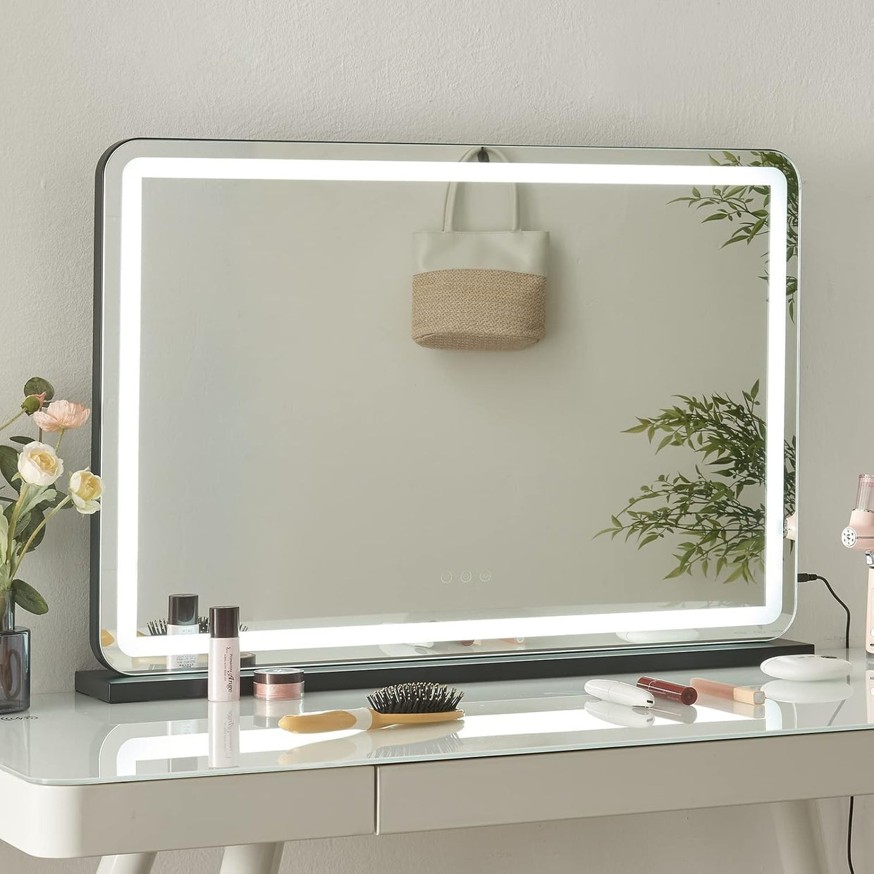 LED Vanity Mirror 32" with Touch Screen, USB Charging & 10X Magnifier - Kwikley