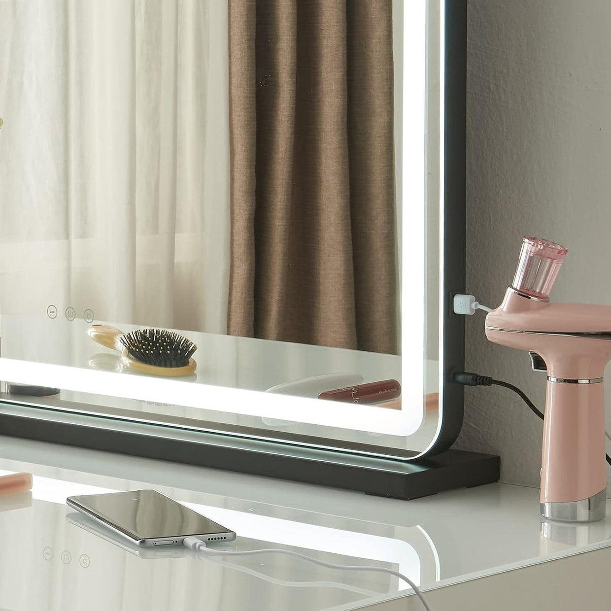 LED Vanity Mirror 32" with Touch Screen, USB Charging & 10X Magnifier - Kwikley
