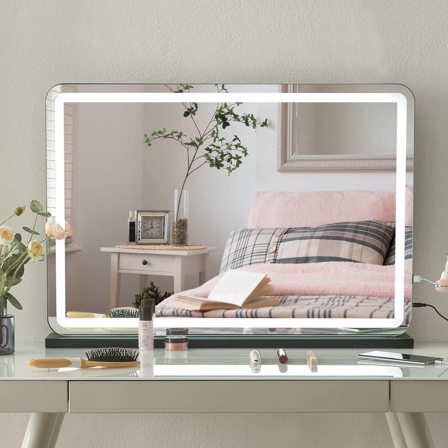 LED Vanity Mirror 32" with Touch Screen, USB Charging & 10X Magnifier - Kwikley
