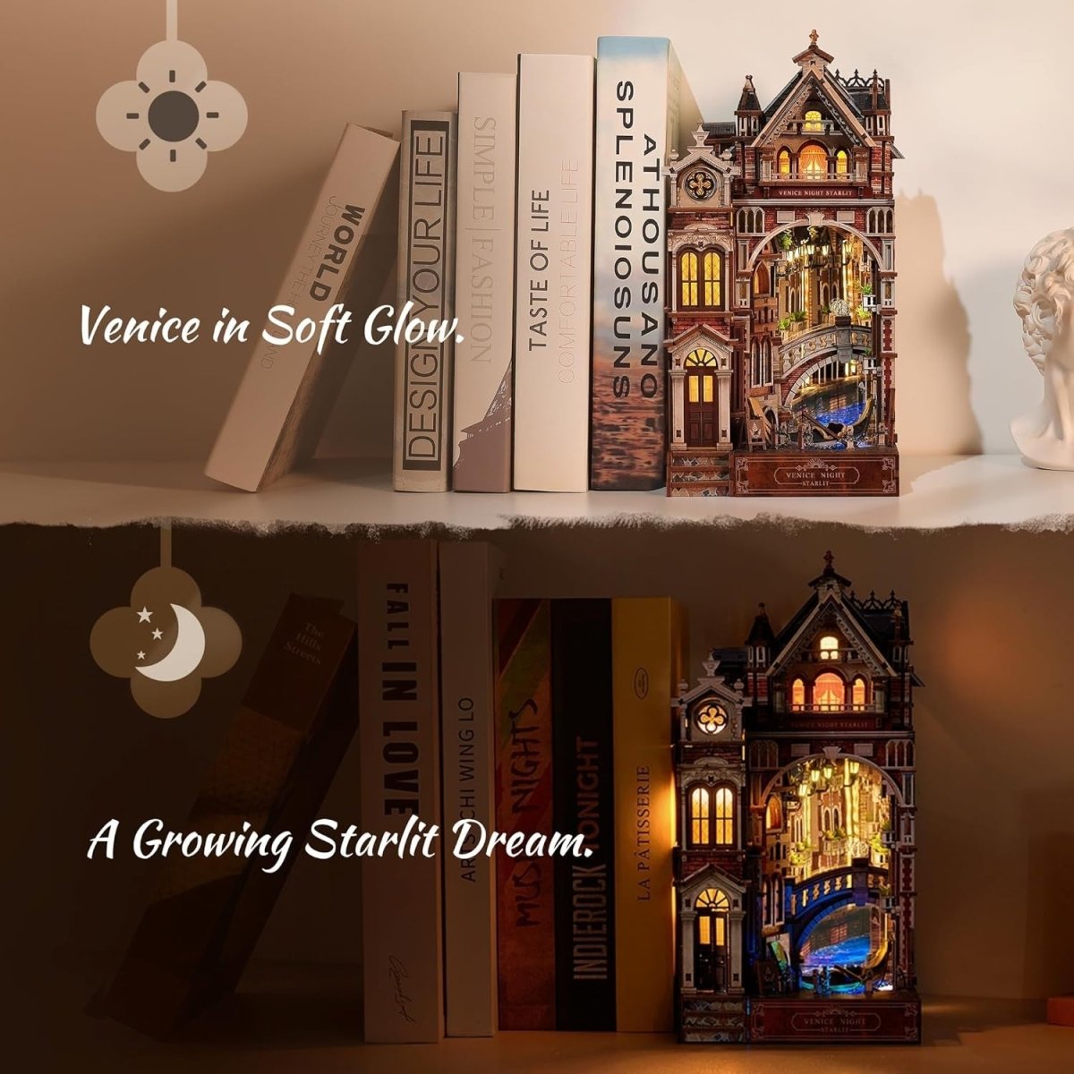 LED Venice Book Nook Kit 3D Wooden Puzzle Infinity Mirror Decor - Kwikley