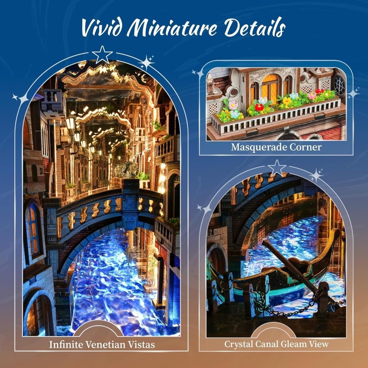LED Venice Book Nook Kit 3D Wooden Puzzle Infinity Mirror Decor - Kwikley