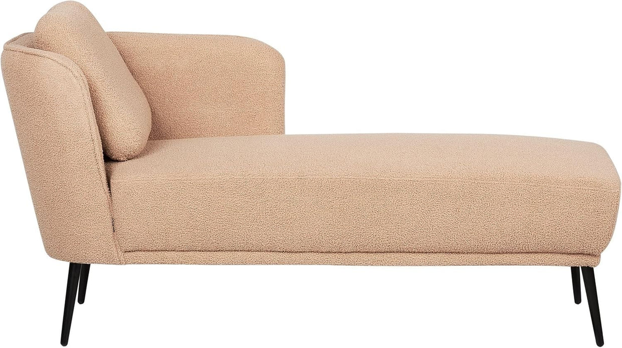 Left Hand Boucle Chaise Lounge Sofa Retro Style Beige with Cushion Seat - Kwikley