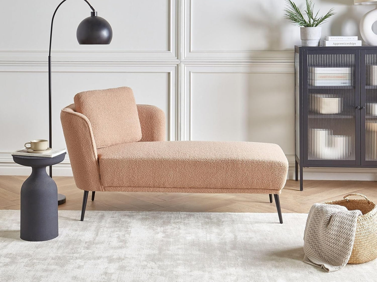 Left Hand Boucle Chaise Lounge Sofa Retro Style Beige with Cushion Seat - Kwikley