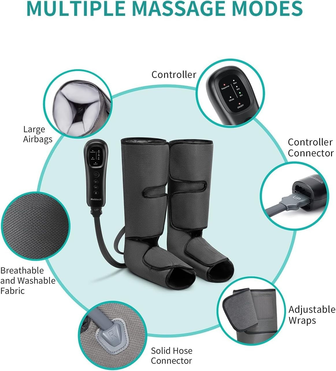 Leg & Calf Massager with Air Compression, Adjustable Straps & 3 Intensities - Kwikley