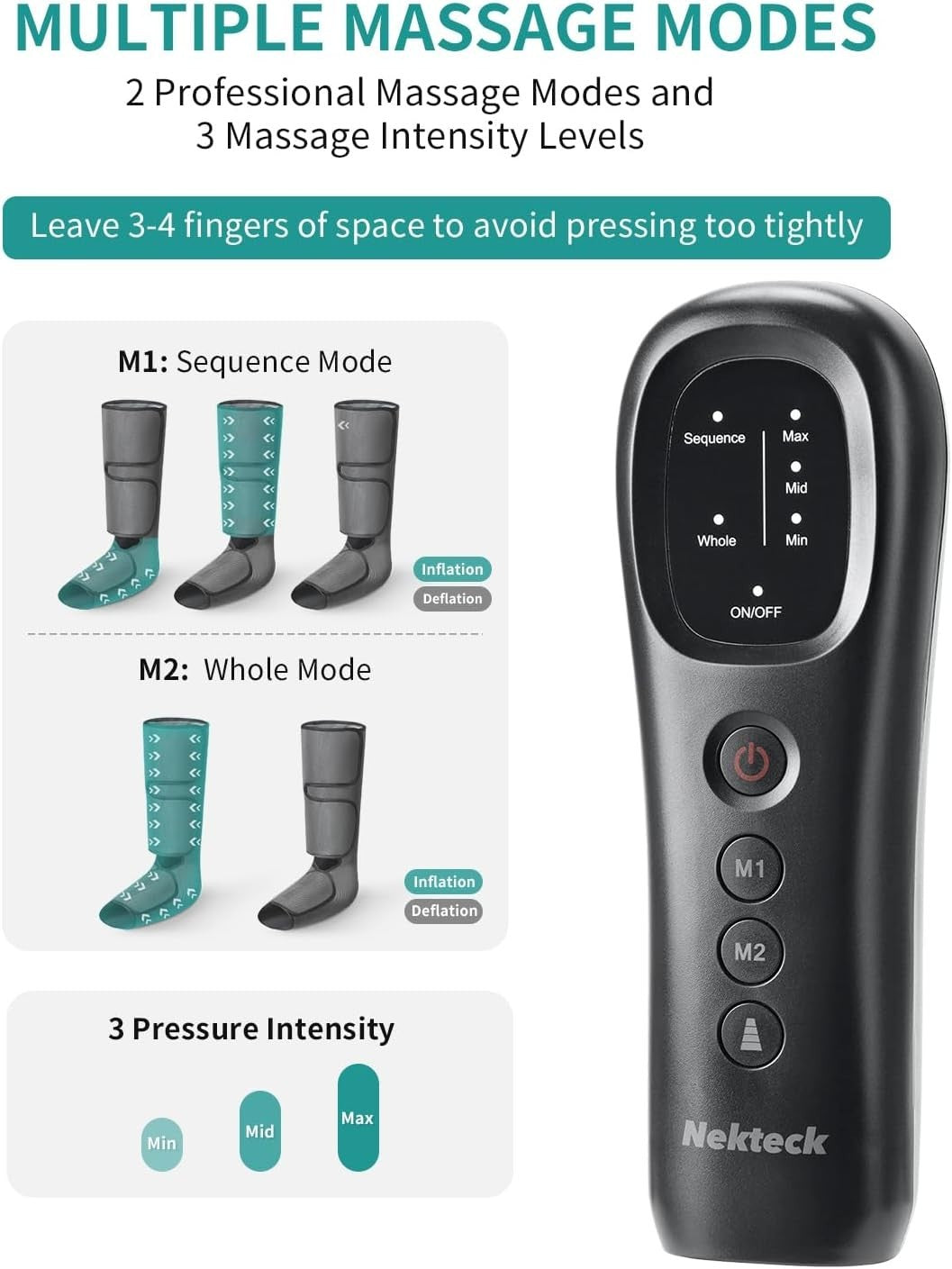 Leg & Calf Massager with Air Compression, Adjustable Straps & 3 Intensities - Kwikley