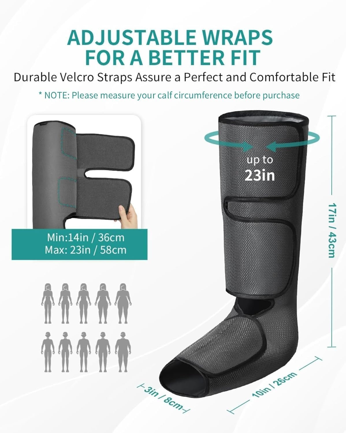 Leg & Calf Massager with Air Compression, Adjustable Straps & 3 Intensities - Kwikley