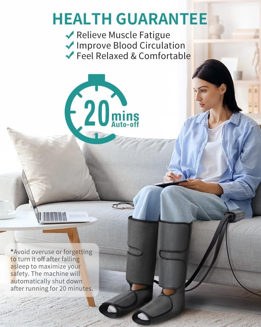 Leg & Calf Massager with Air Compression, Adjustable Straps & 3 Intensities - Kwikley