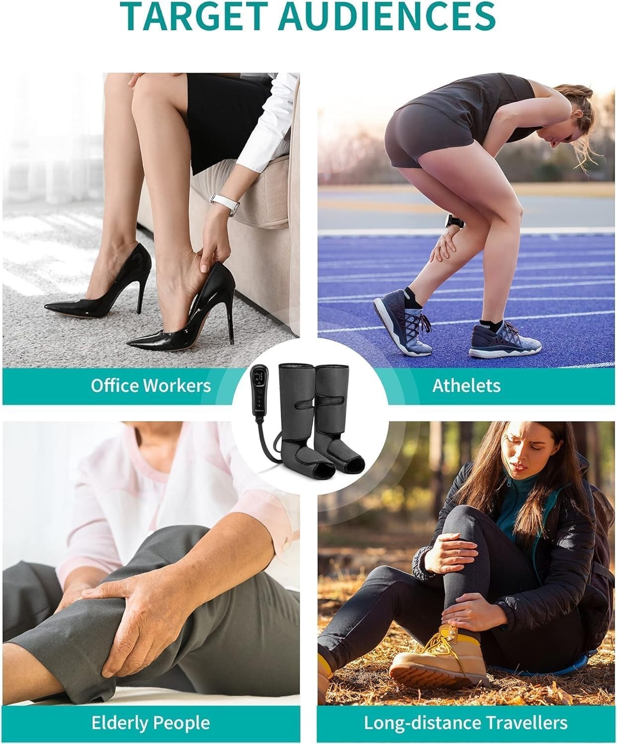 Leg & Calf Massager with Air Compression, Adjustable Straps & 3 Intensities - Kwikley
