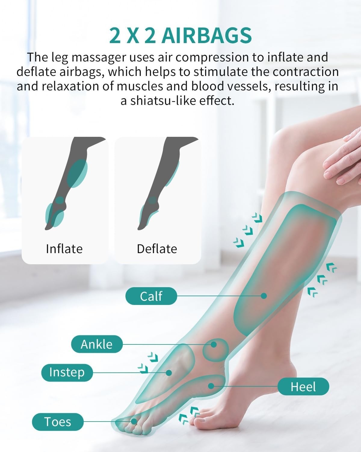Leg & Calf Massager with Air Compression, Adjustable Straps & 3 Intensities - Kwikley