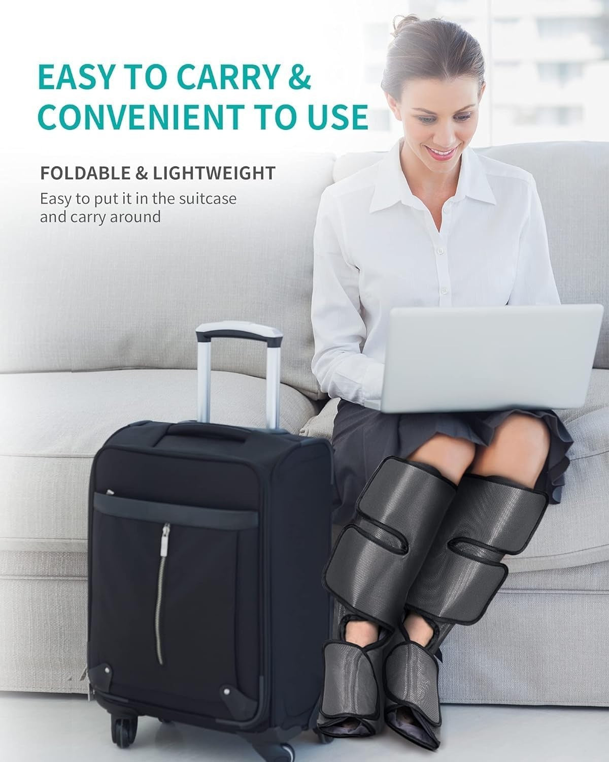 Leg & Calf Massager with Air Compression, Adjustable Straps & 3 Intensities - Kwikley