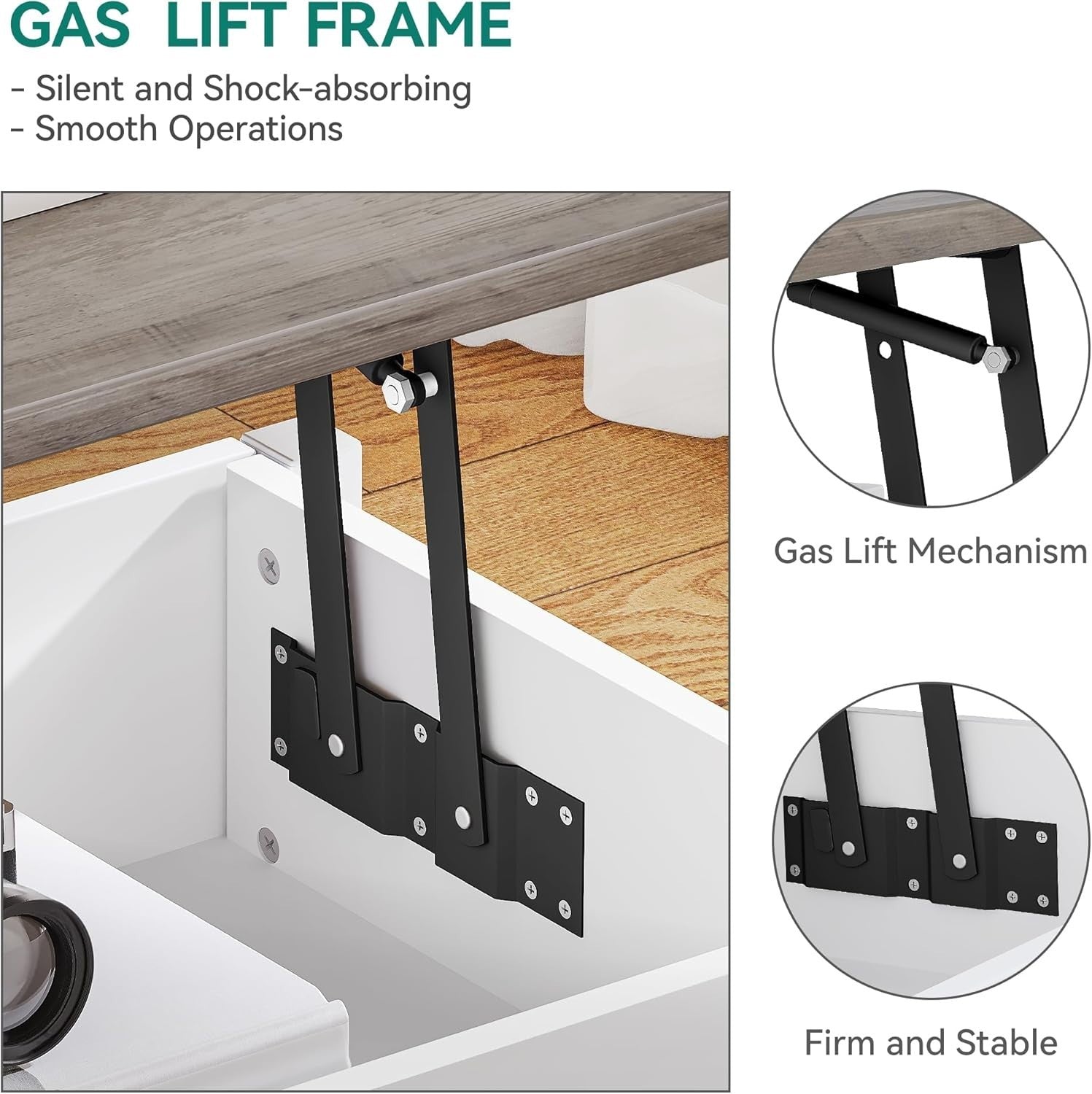 Lift Top Coffee Table Adjustable Height Hidden Storage & Shelf Modern White Gray - Kwikley