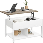 Lift Top Coffee Table Adjustable Height Hidden Storage & Shelf Modern White Gray - Kwikley