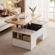 Lift - Top Coffee Table with 3 Drawers & Storage, White & Oak 100x51x47cm - Kwikley