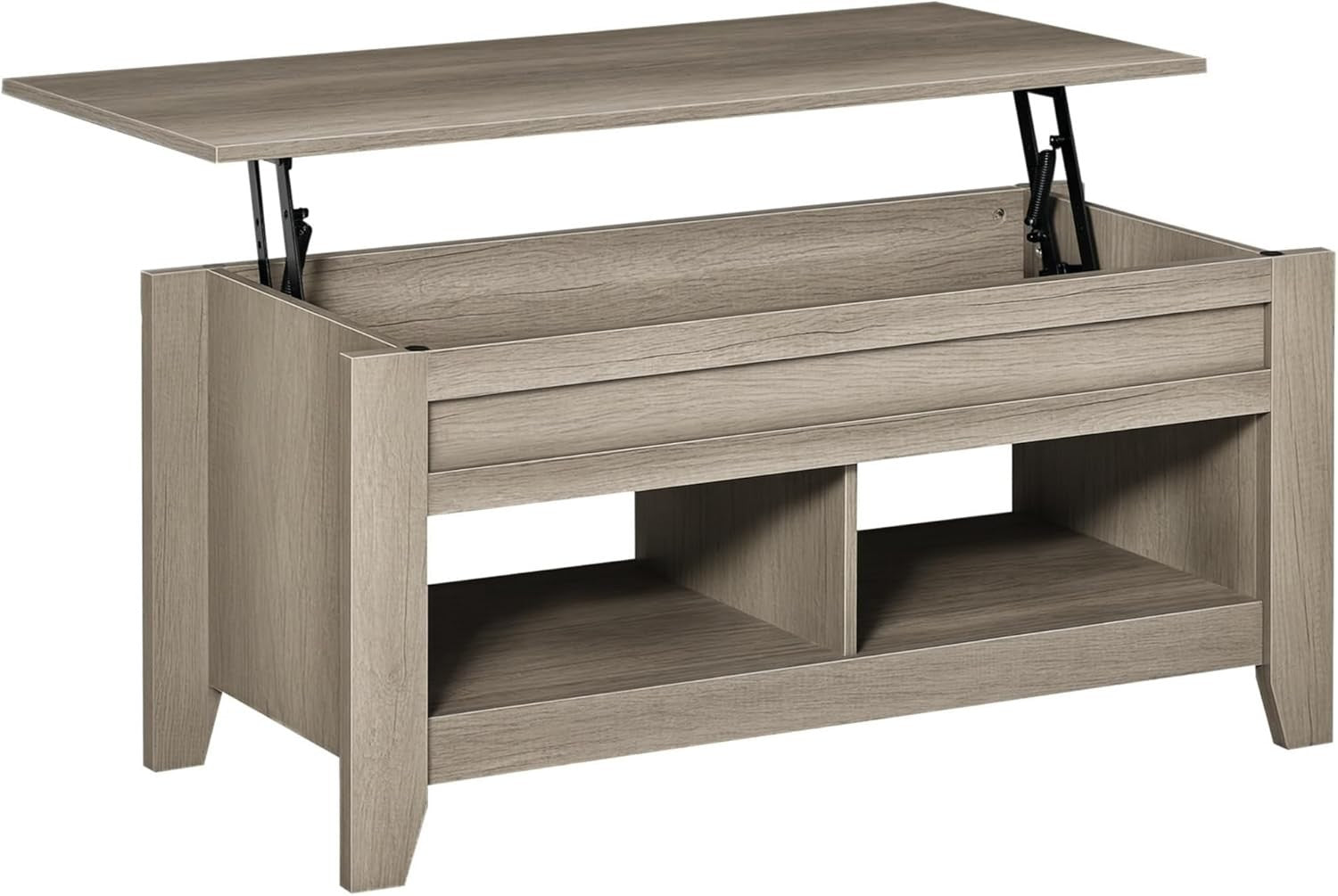 Lift Top Coffee Table with Hidden Storage & Open Shelves – Oak Effect - Kwikley