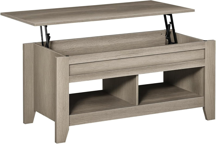Lift Top Coffee Table with Hidden Storage & Open Shelves – Oak Effect - Kwikley
