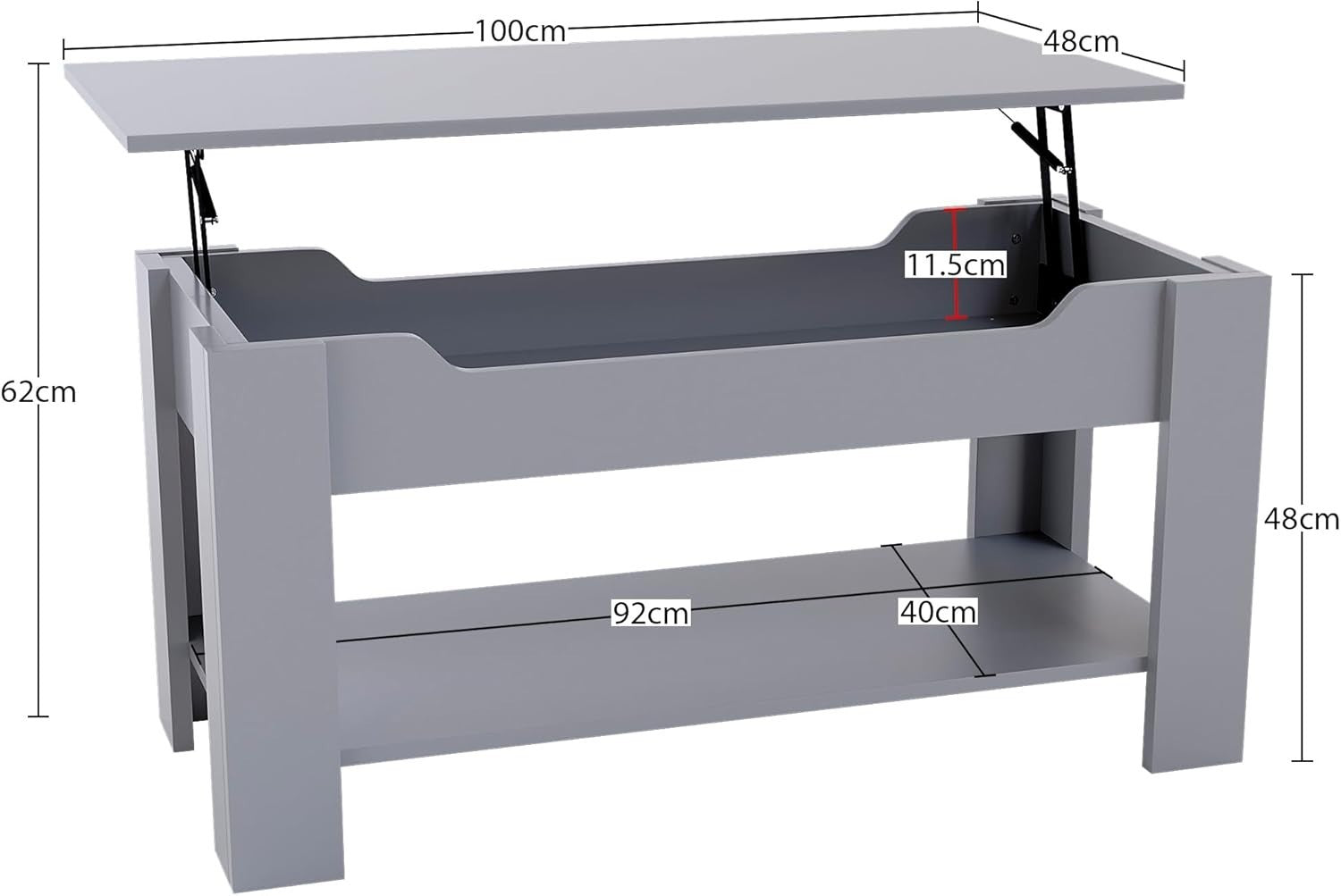 Lift Top Coffee Table with Hidden Storage & Shelf – Grey Modern Space Saver - Kwikley