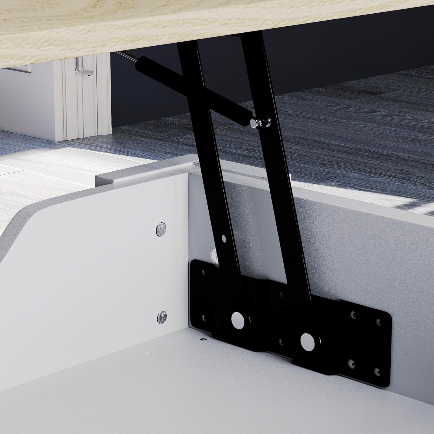 Lift Top Coffee Table with Hidden Storage & Shelf – Oak White Modern - Kwikley