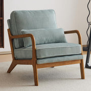 Light Blue Corduroy Accent Chair – Solid Wood Lounge Armchair - Kwikley
