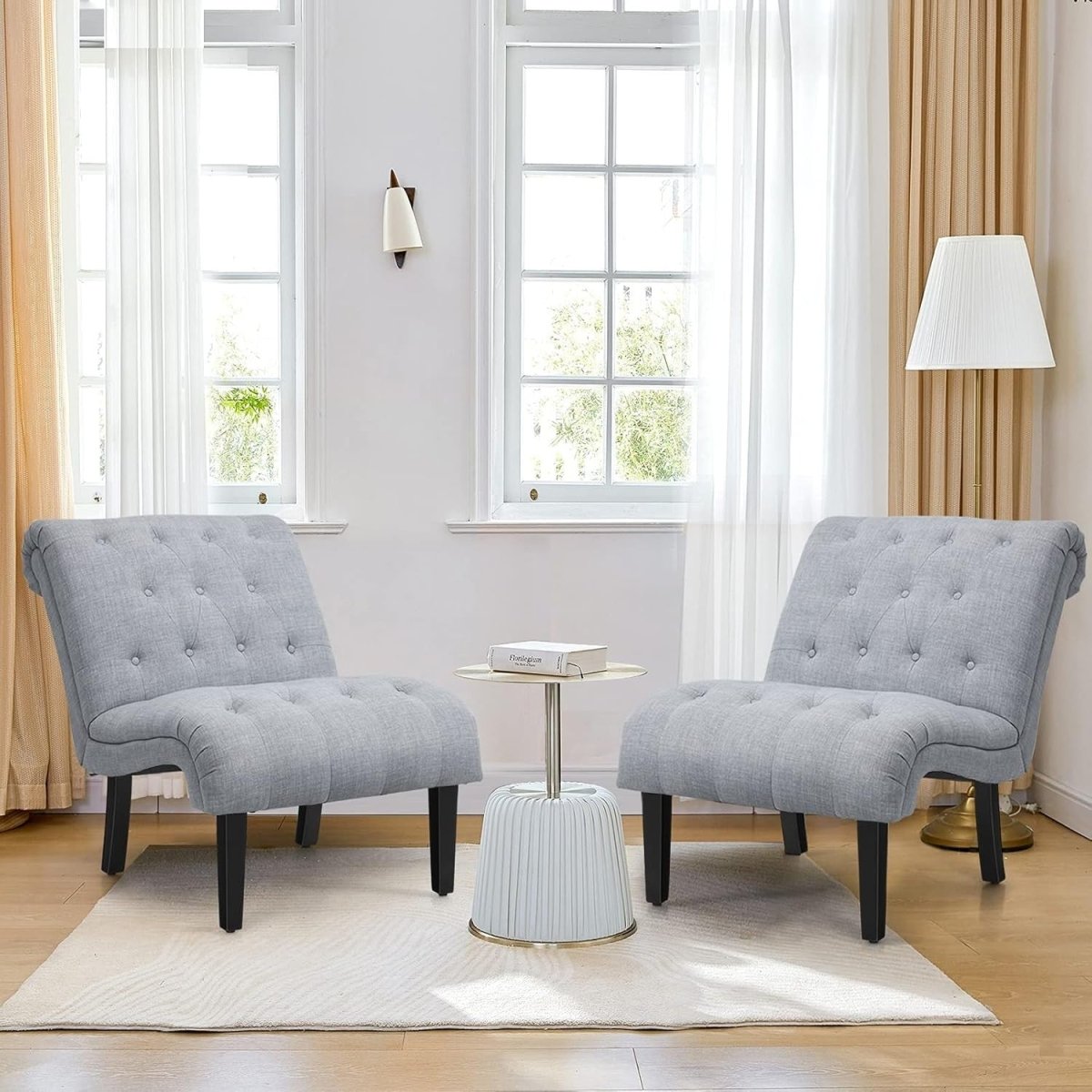 Light Grey Accent Chair Linen Lounge Button Tufted Armchair - Kwikley
