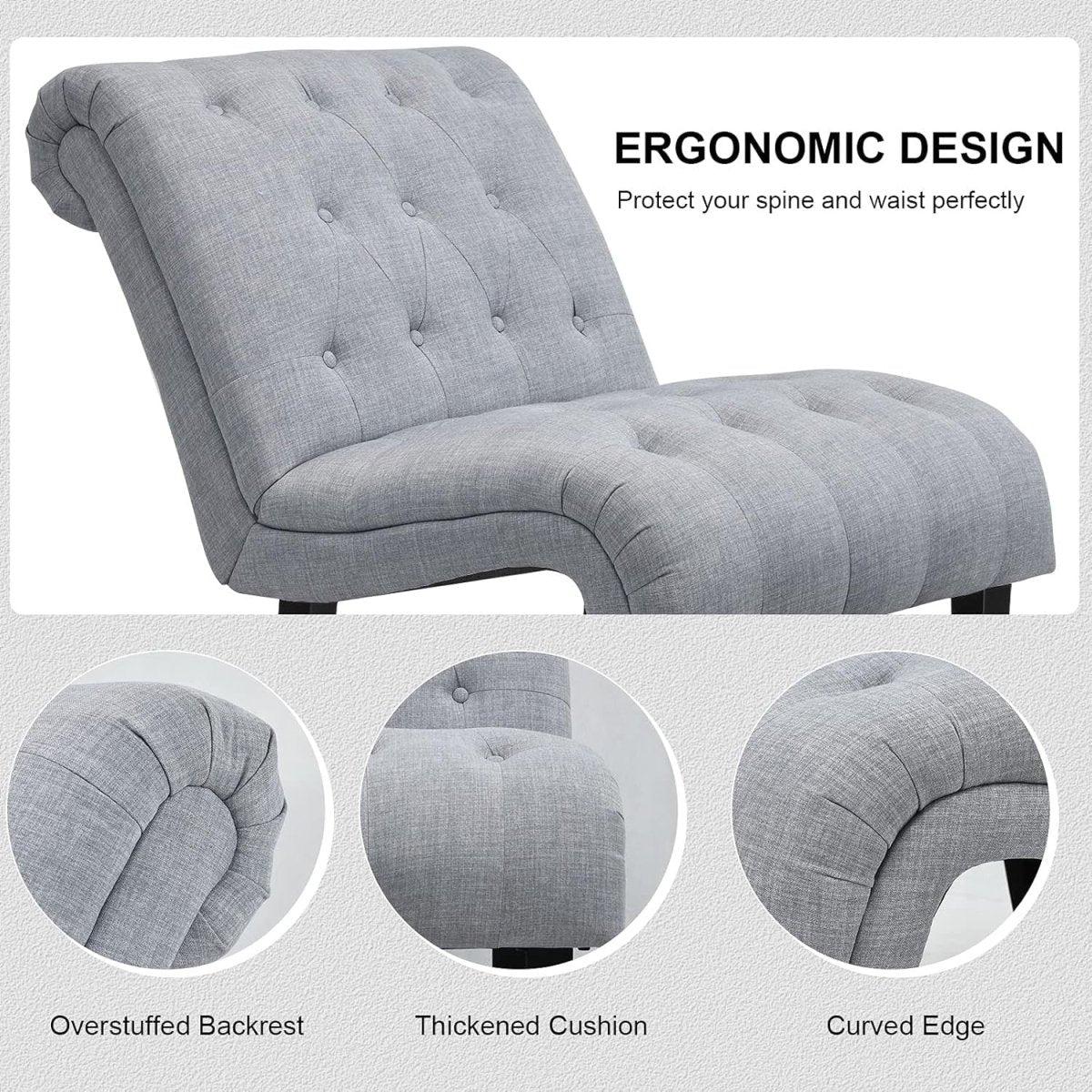 Light Grey Accent Chair Linen Lounge Button Tufted Armchair - Kwikley