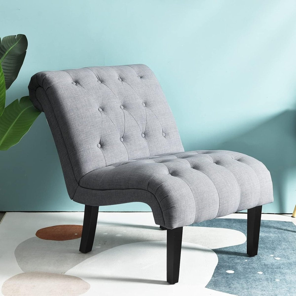 Light Grey Accent Chair Linen Lounge Button Tufted Armchair - Kwikley