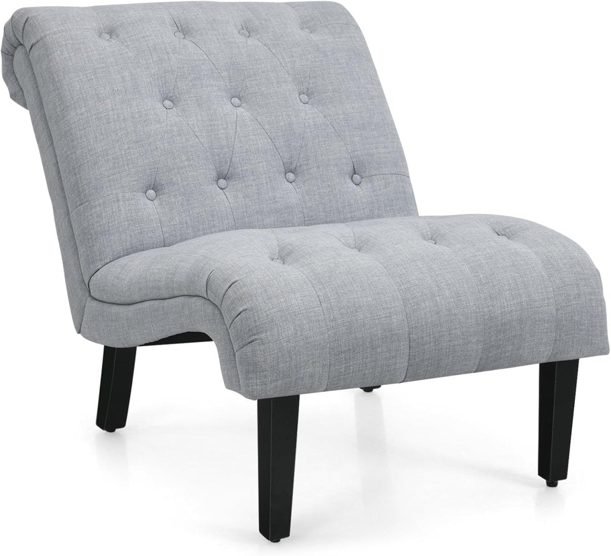 Light Grey Accent Chair Linen Lounge Button Tufted Armchair - Kwikley