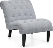 Light Grey Accent Chair Linen Lounge Button Tufted Armchair - Kwikley