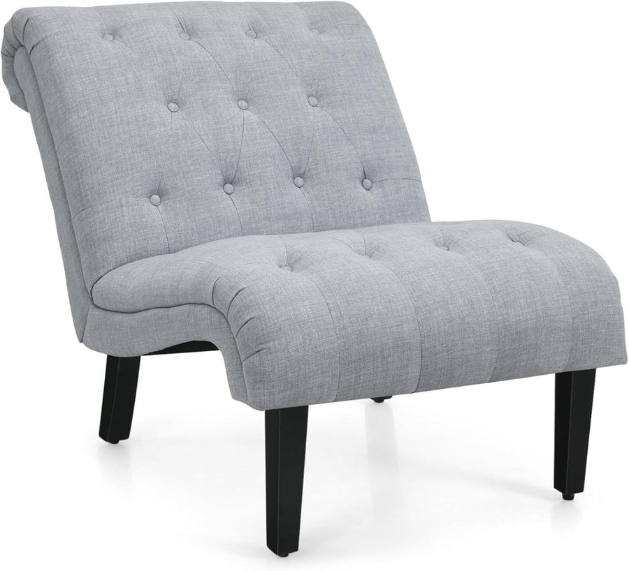 Light Grey Accent Chair Linen Lounge Button Tufted Armchair - Kwikley