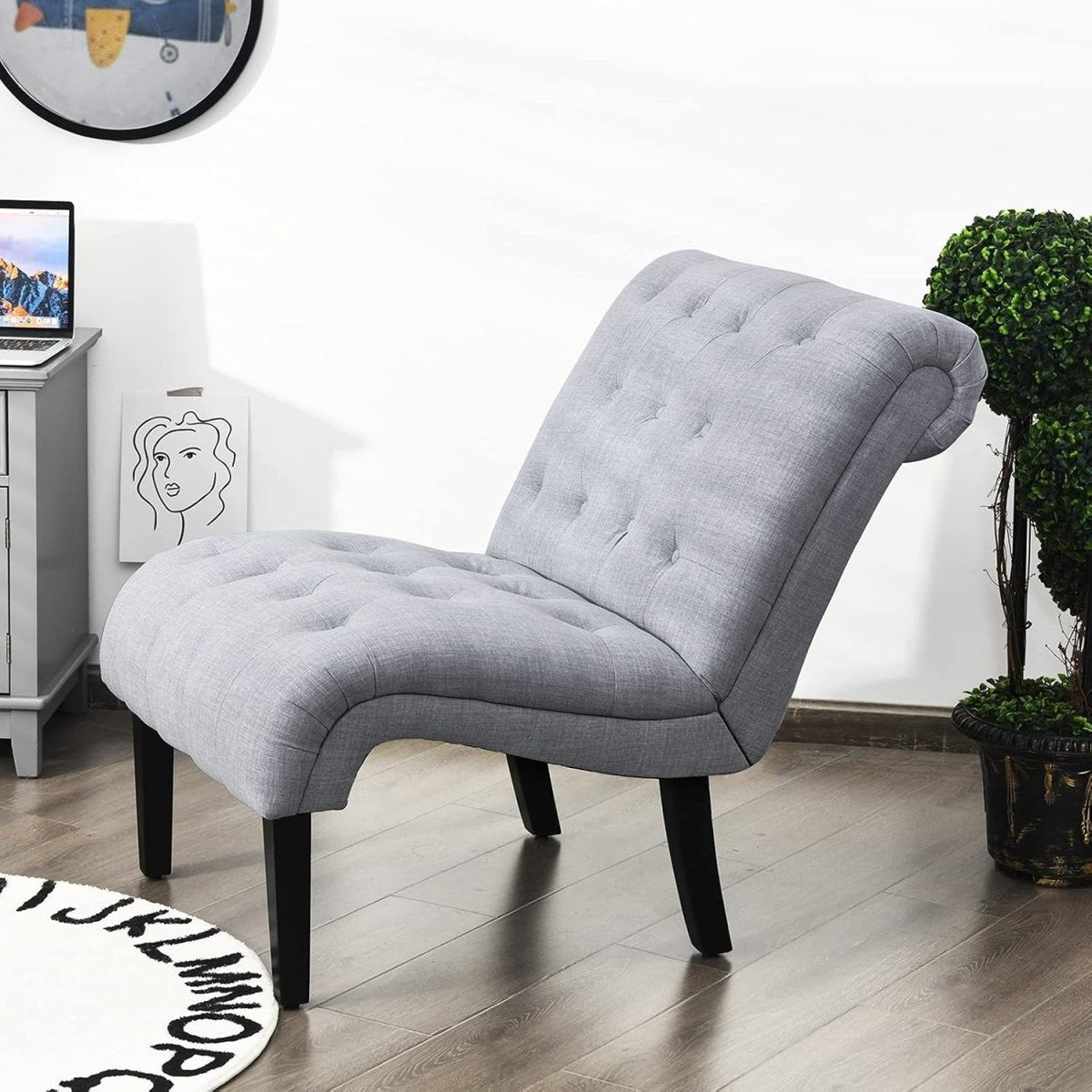 Light Grey Accent Chair Linen Lounge Button Tufted Armchair - Kwikley