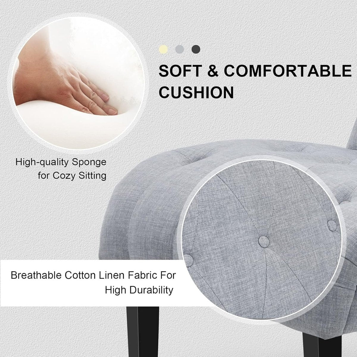 Light Grey Accent Chair Linen Lounge Button Tufted Armchair - Kwikley