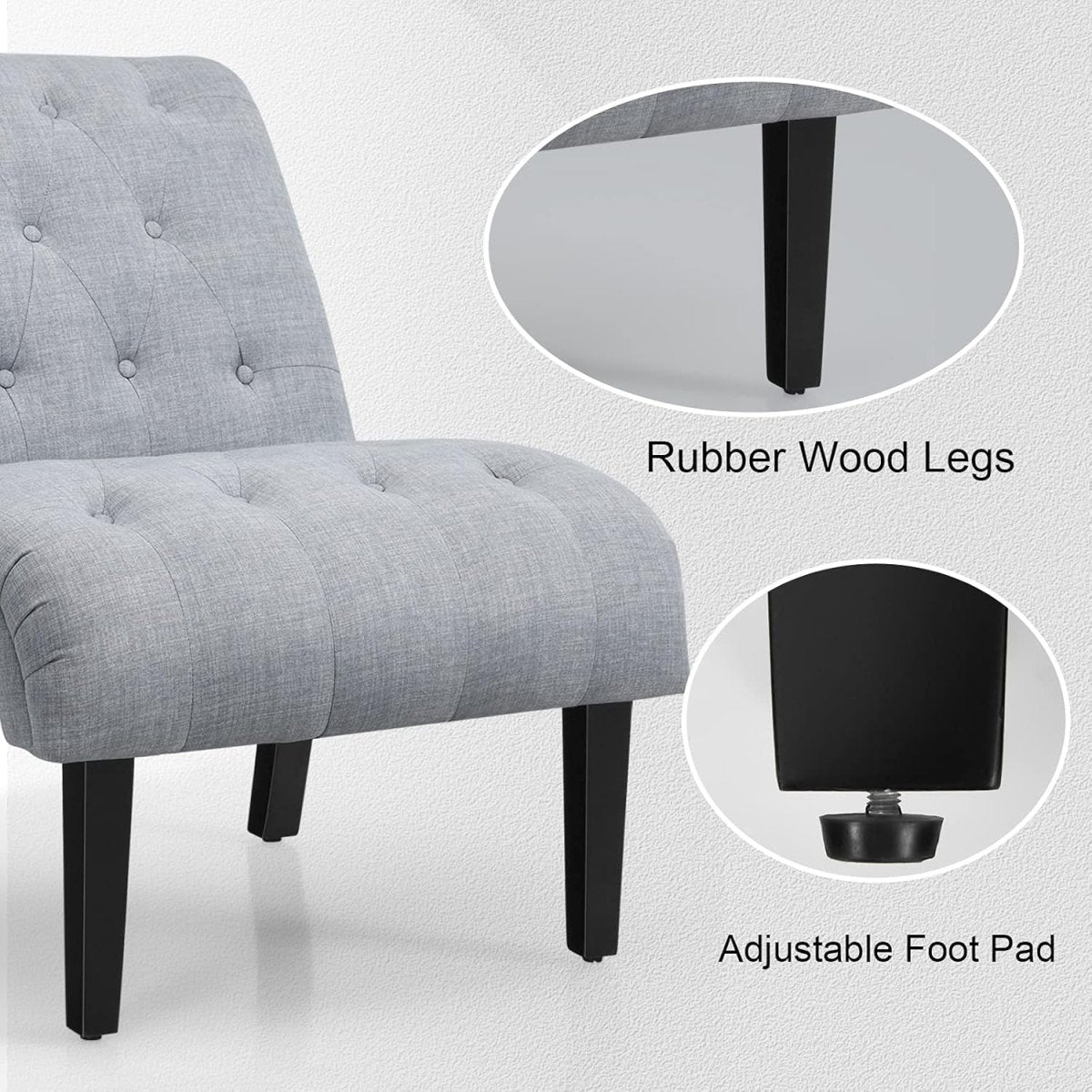 Light Grey Accent Chair Linen Lounge Button Tufted Armchair - Kwikley