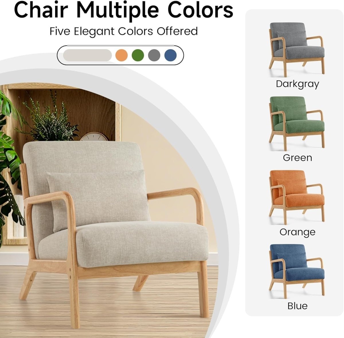Light Grey Accent Chairs Set of 2 Mid Century Wood Frame - Kwikley