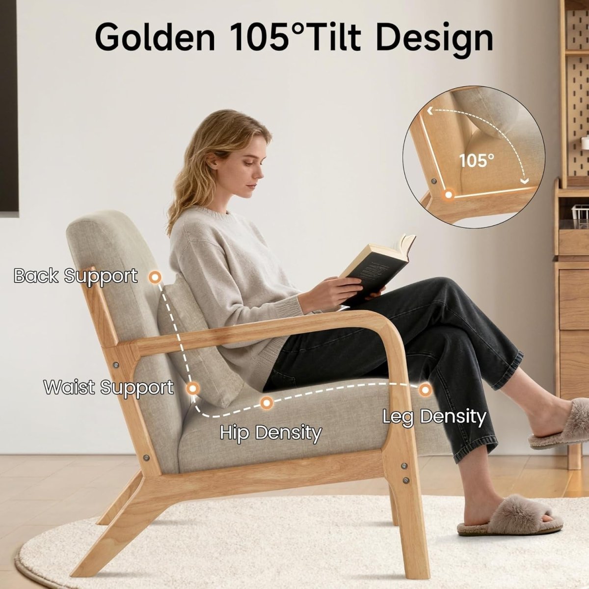 Light Grey Accent Chairs Set of 2 Mid Century Wood Frame - Kwikley