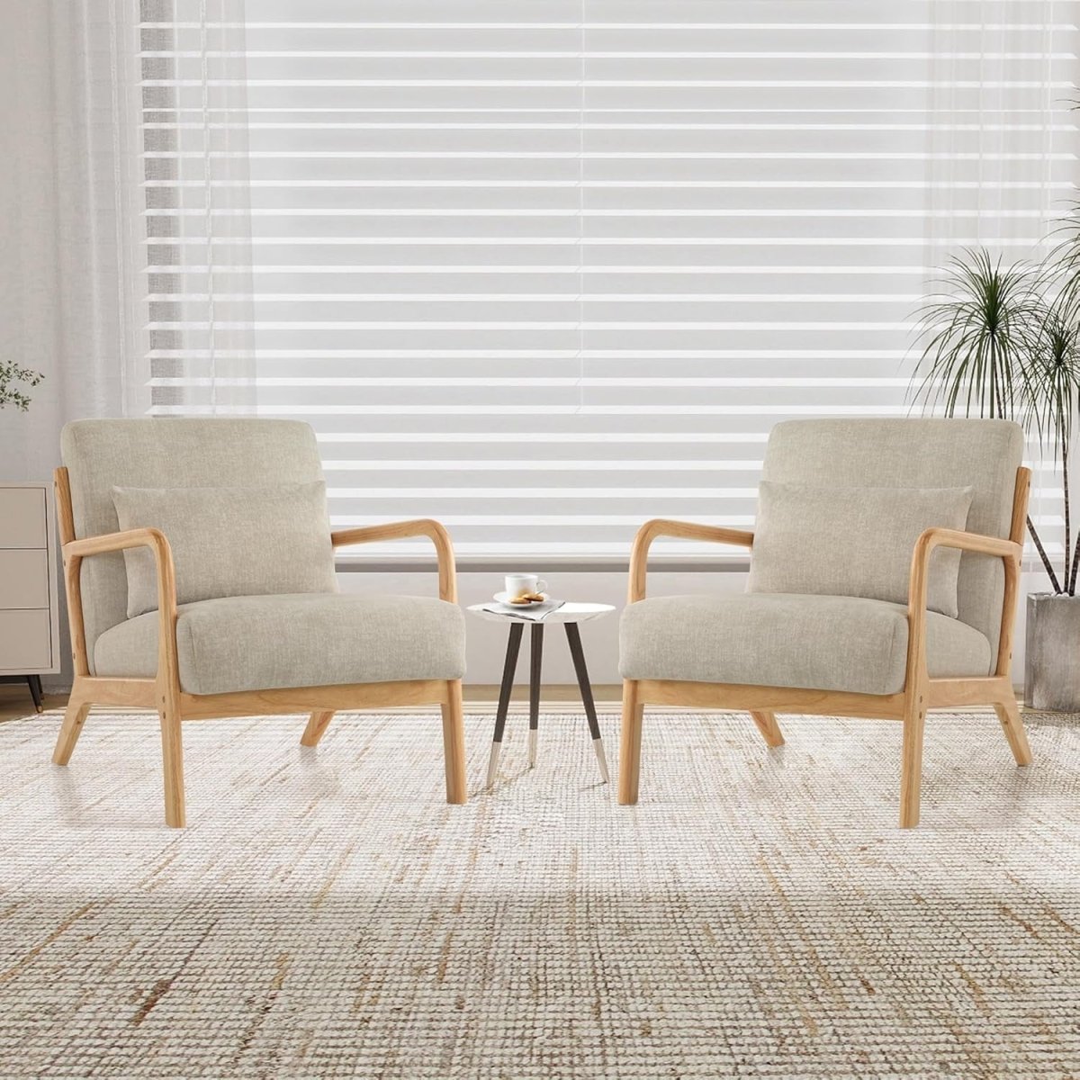 Light Grey Accent Chairs Set of 2 Mid Century Wood Frame - Kwikley