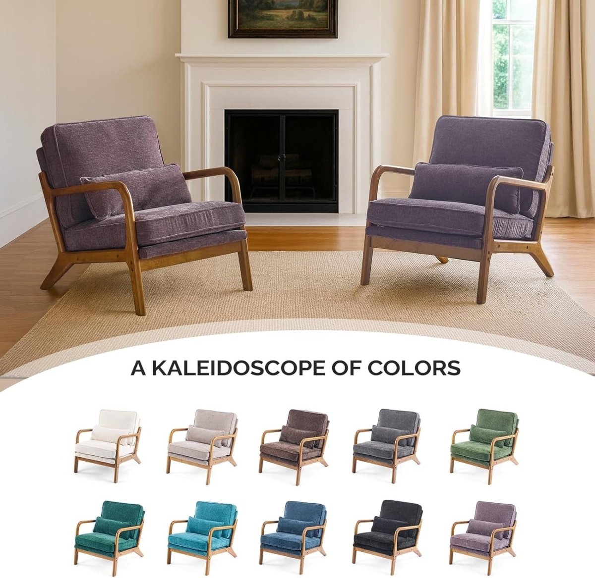 Light Purple Chenille Accent Chair – Solid Wood Lounge Armchair Wide Arm - Kwikley