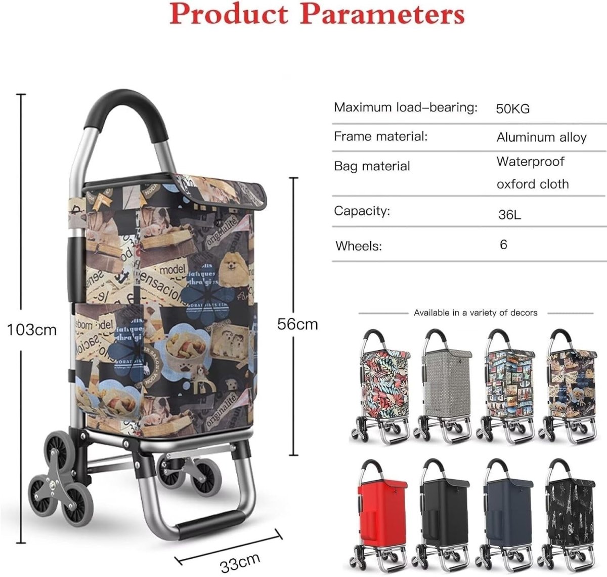 Lightweight 2 - in - 1 Folding Shopping Trolley 6 - Wheel Silent Stair Climber - Kwikley